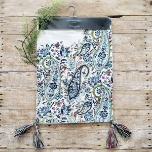 Cynthia Rowley Paisley Table Runner 16x72 Woven Embroidered Lined Tassels Cotton